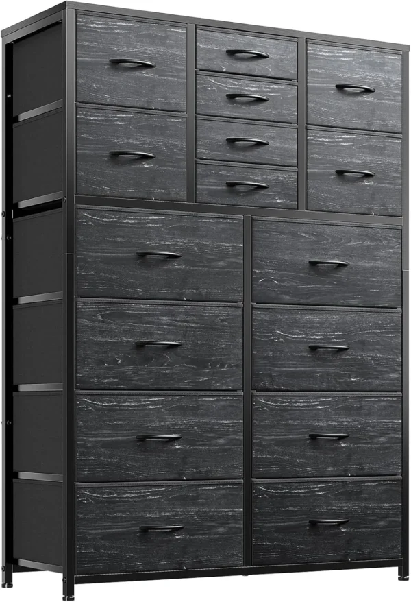 Black Dresser, Tall Dresser for Bedroom with 16 Drawer, Fabric Bedroom Dressers & Chests of Drawers, Storage Dresser for